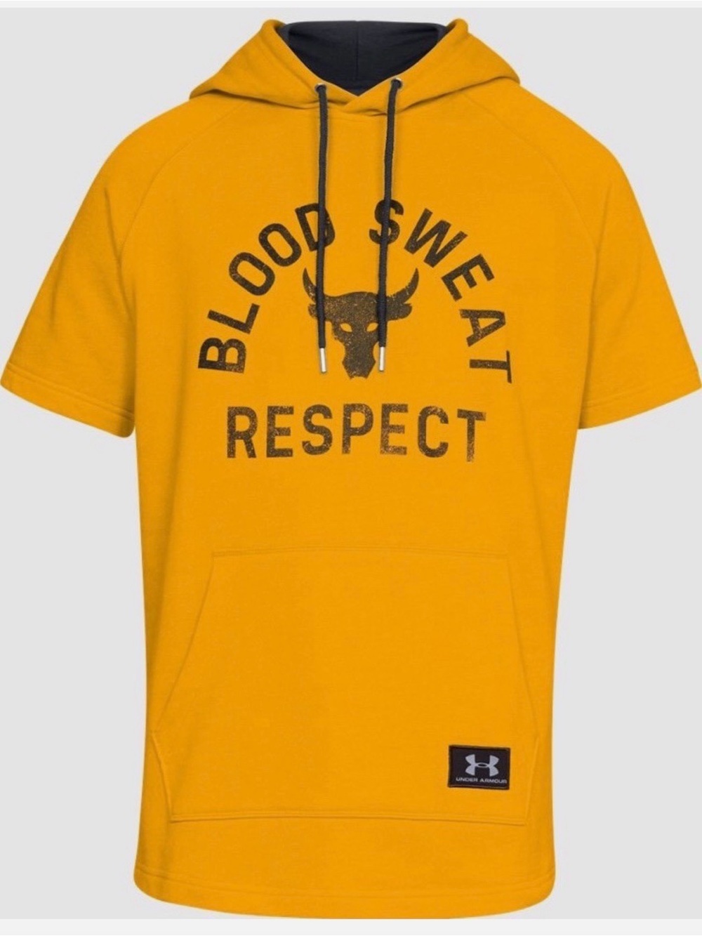 Under Armour Gold Short-Sleeve Hoodie with 'Blood Sweat Respect' Graphic